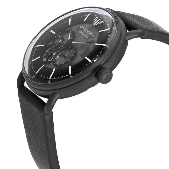Emporio Armani Aviator Chronograph Black Dial Black Leather Strap Watch For Men - AR60028 - Image 5